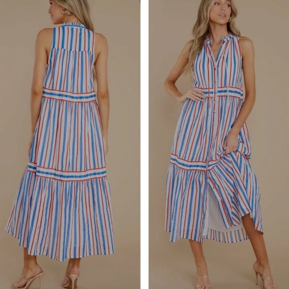 OLIVIA JAMES The Label Ro Sleeveless Maxi Dress Blue Seaweed Ocean Size M - Picture 2 of 7